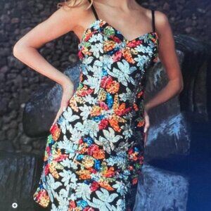 NWT Mac Duggal 26867 Black Multi Sequined Floral Mini Dress Size 2